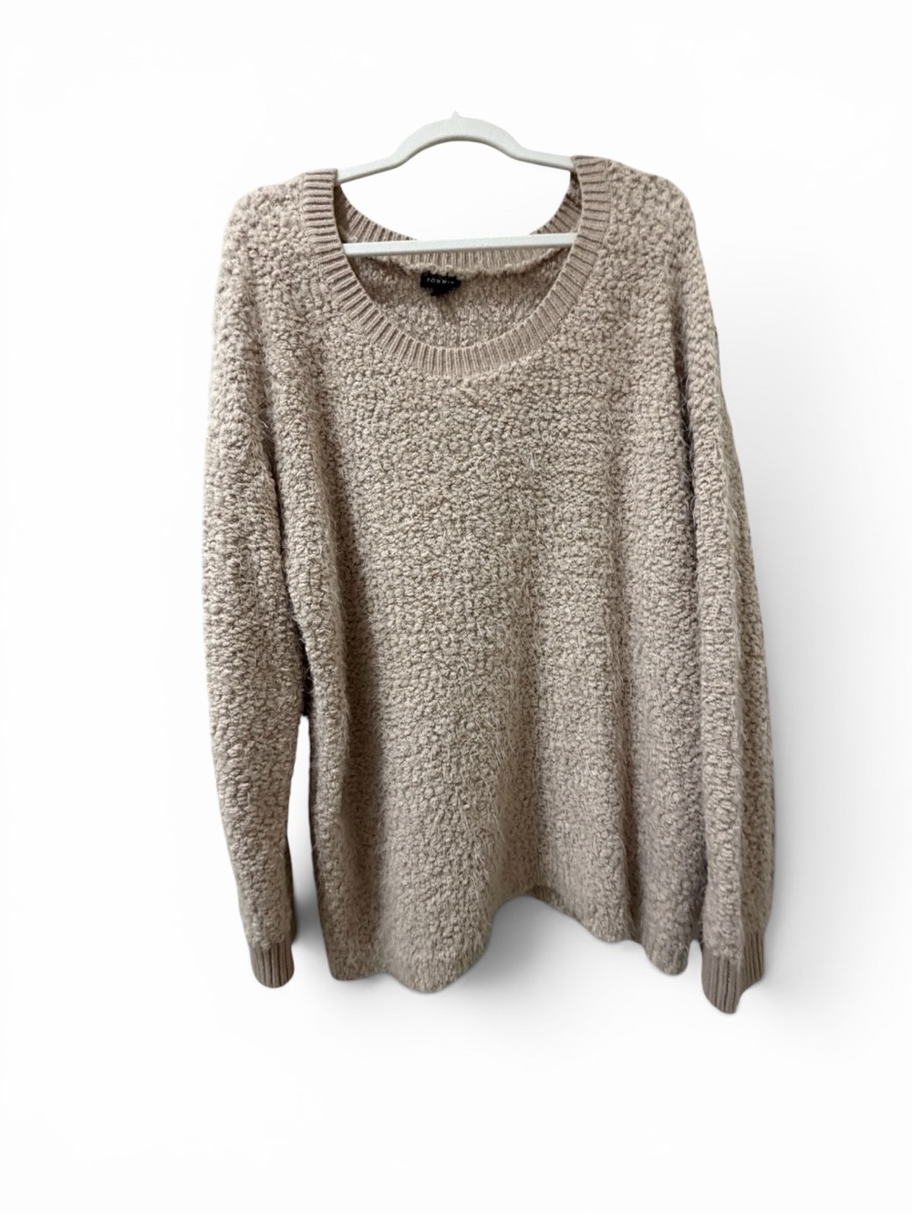 Torrid Size 2 Oatmeal Taupe Bouclé Knit Crewneck Pullover Sweater